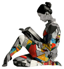 Wall Mural - PNG Paper collage of girl reading book art adult creativity.