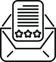 Poster - Black and white line icon featuring an envelope with a document containing star ratings