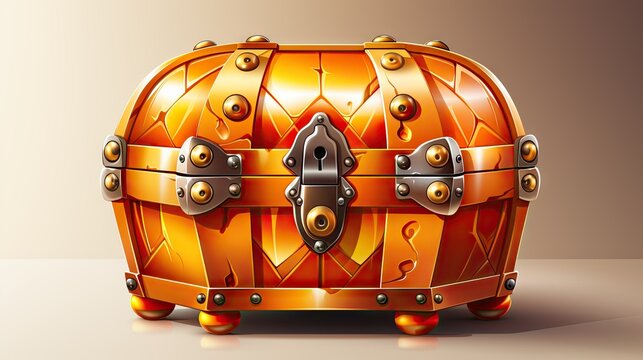 Detailed illustration of a closed vintage treasure chest with metal accents and a warm color scheme