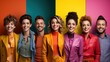 © AS Photo Family - A vibrant and diverse group of young adults smiling and posing together against a rainbow-colored background