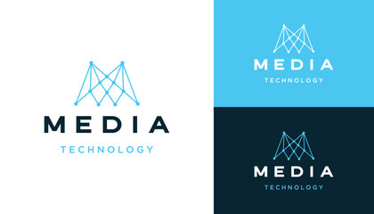 Poster - Modern Initial Letter M with Digital Cable dots For Futuristic Internet Connection Network Link Technology Logo Design