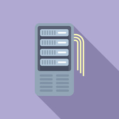Poster - Vector illustration of a server rack in flat design style with shadow, isolated on a purple background