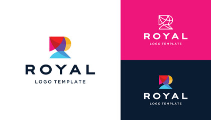 Poster - Initial Letter R Low Poly Colorful with Negative Space Logo Design