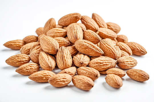 Close Up of Almonds on White Background
