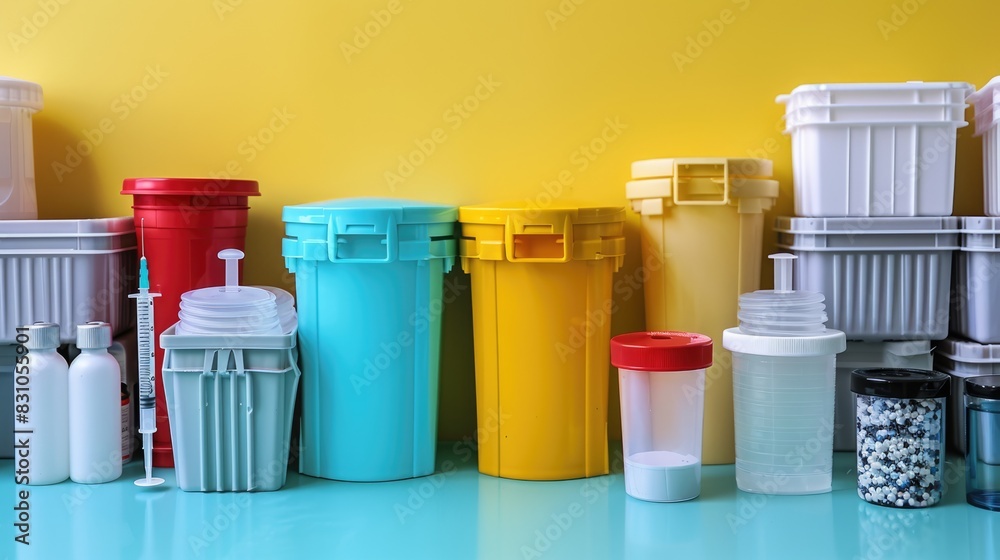 Hospital Color Containers Different colored medical waste containers and sharps containers Stock ...