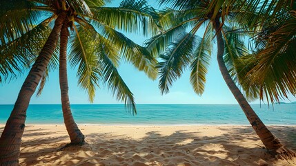 Wall Mural - serene beach palm trees image