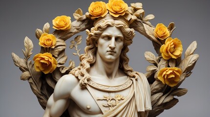 Wall Mural - yellow flowers crown wreath of greek god marble sculpture statue art