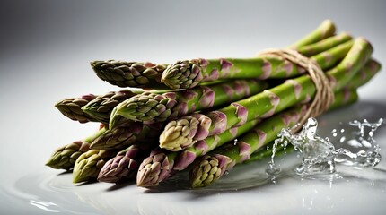 Wall Mural - bunch of asparagus on plain white background with water splash