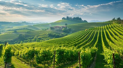 Picturesque Vineyard Landscape in Barolo, Italy with Stunning Row Patterns