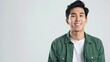 © AI Lab - Collection full length handsome asian man lifestyle in green casual outfit on isolated white background Young Asian man happy smile in studio Business online concept : Generative AI