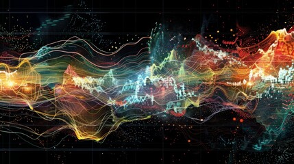 Poster - Vivid abstract background featuring a variety of colorful lines and dots blending together in a dynamic composition.