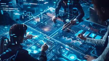 Poster - A group of individuals gathered around a table, engaged with a computer screen in front of them.