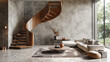 © Limitless Visions - Inspiration open space interior design with living room and modern spiral staircase.minimal and contemporary architecture.ideas creativity with structure