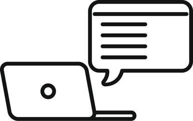 Poster - online chat concept icon for communication on laptop screen with speech bubble. line art. messaging.