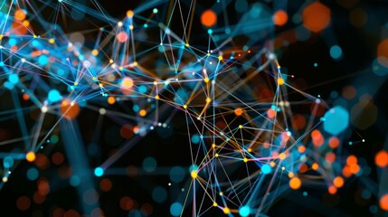 Poster - A vibrant abstract background featuring intersecting blue and orange lines with scattered dots for a modern and dynamic aesthetic.