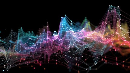 Poster - Colorful abstract background featuring dynamic lines intersecting with dots in vibrant hues.