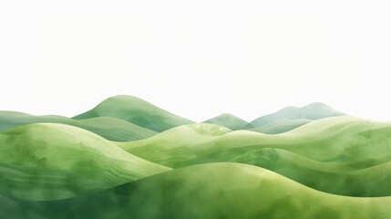 panoramic green hills isolated on white background landscape concept digital illustration