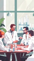 Poster - Biotech Conference Scientists Collaborating on Innovative Medical Advancements