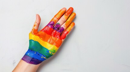 Hand with rainbow flag colorful artist painting isolated on white background