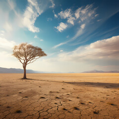 Sticker - A lone tree in a vast desert landscape.