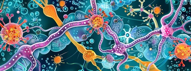 Poster - Vibrant Biochemical Pathways Intricate of Molecular Structures and Cellular Processes