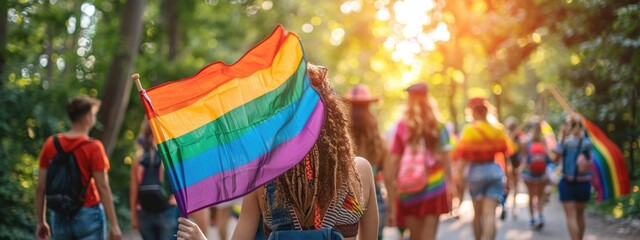 Wall Mural - Women enjoying the celebrations of the pride LGBTQ day in city with balloons morning time