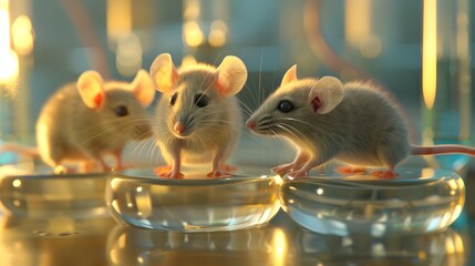 Poster - Cute Laboratory Mice Displayed in Glass Containers for Biotech Research