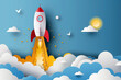 © atitaph - Paper art of launching a space rocket into the sky in a business or project startup idea. Vector Illustrator Banners, Posters and Templates