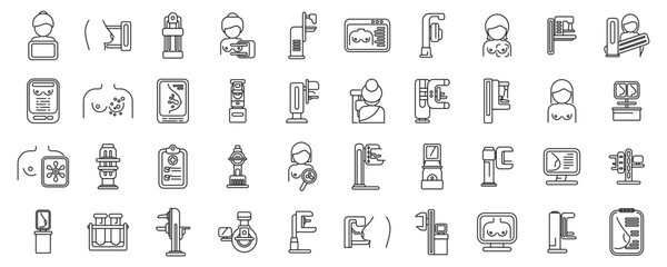 Poster - mammogram icons flat set vector. a collection of icons including a man, a flag, a book, a computer, 