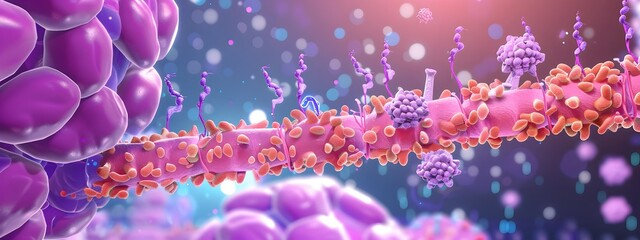 Poster - Intricate Molecular Pathways A Vibrant 3D Visualization of Cell Signaling Dynamics