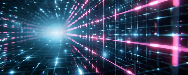 Poster - futuristic digital grid with glowing lines and light effects, representing technology, data, and inn
