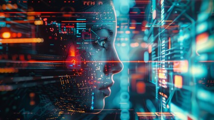 womans face in front of futuristic background