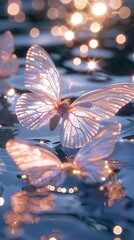 Wall Mural - A butterfly is floating on the surface of a body of water