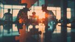 © AI Lab - Business people join puzzle pieces in office Concept of teamwork and partnership double exposure with light effects : Generative AI