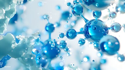 Wall Mural - Close-up of Vibrant Blue Water Droplets Suspended in Midair. Abstract Liquid Art Image with Shallow Depth of Field. Perfect for Background or Wallpaper Use. AI
