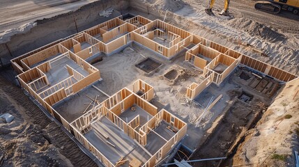 Sticker - Design a visual representation of the construction process for residential buildings. Include steps like site preparation, foundation, framing, and finishing.