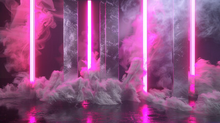 Contemporary and chic, metallic silver smoke paired with vibrant magenta neon for the stage,