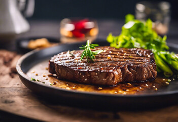 Close-up with a pork roast and blurred background