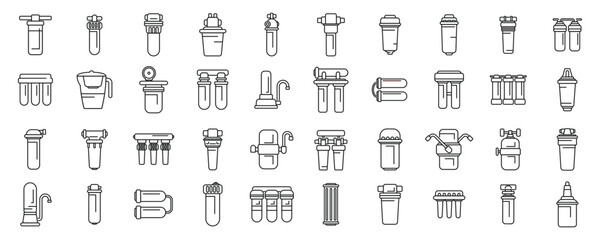 Poster - filter for water purification icons set vector. a collection of water filters and purifiers. some of