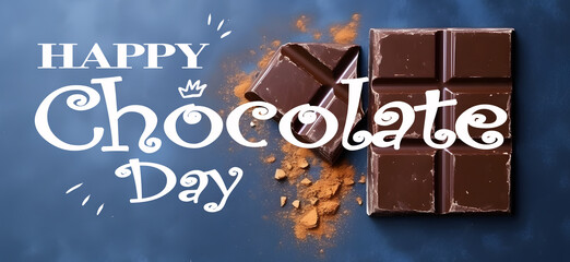 Wall Mural - A greeting card - happy chocolate day. Delicious chocolate to snack on and have a good mood.	