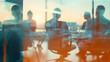 © AI Lab - Double exposure of virtual screen and colleagues at business meeting in office : Generative AI