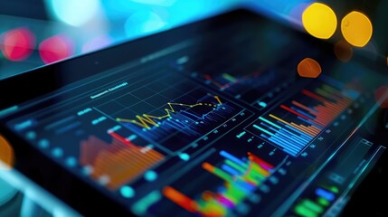 Poster - Business charts and graphs displayed on a digital tablet, symbolizing mobile business analytics