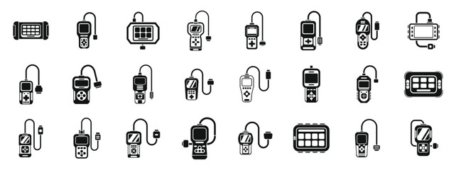 Poster - car diagnostic scanner icons set vector. a collection of electronic devices including a cell phone, 