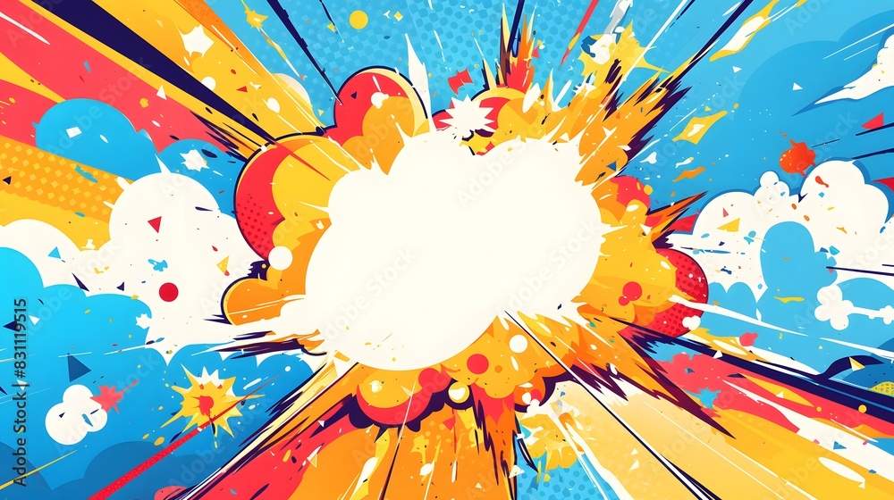 Dynamic retro comic book style pop art explosion background with ...
