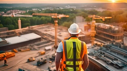 Poster - Construction Worker Overlooking Construction Site Generative AI
