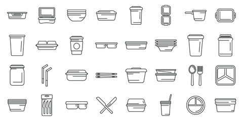 Poster - biodegradable tableware icons set vector. a collection of various food containers and utensils. conc