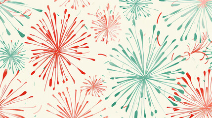 Wall Mural - Mint and coral fireworks add a festive touch to a cream background, perfect for elegant events,