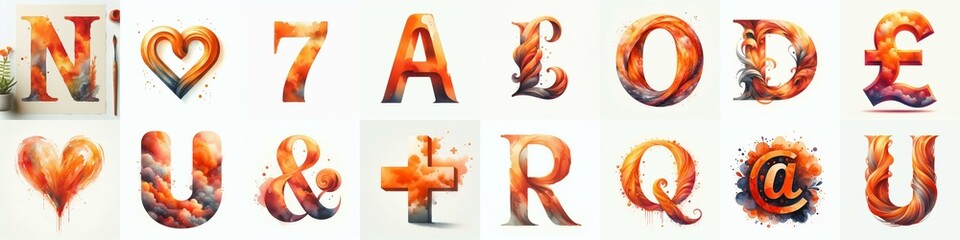 Wall Mural - Orange watercolor Lettering Typeface. AI generated illustration