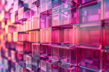 3d render, abstract geometric background, translucent glass with pink red violet gradient, simple square shapes  -  3D-Rendering, abstrakter geometrischer Hintergrund, durchscheinendes Glas mit rosa