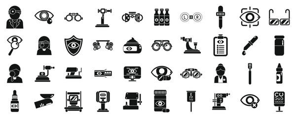 Poster - optometrist icons set vector. a collection of medical icons including a stethoscope, a syringe, a bo